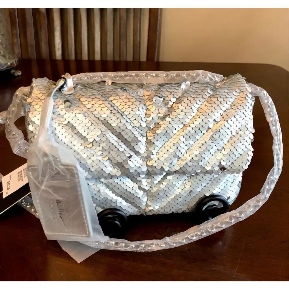 NICOLE MILLER - NWT - Silver Sequined & Vegan Leather Evening Bag. SPARKLY! ♥️